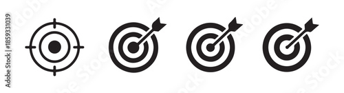 Dart board and bullseye icons collection for goal achievement and business strategy success symbols on white background