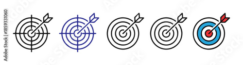 Target with arrow icons in different colors and line weights for goal tracking and achievement conceptual branding