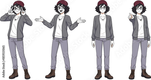 Flat Vector Illustration Set Featuring a Young Modern Human Character in Diverse Poses for Brand Mascot and Tutorial Design