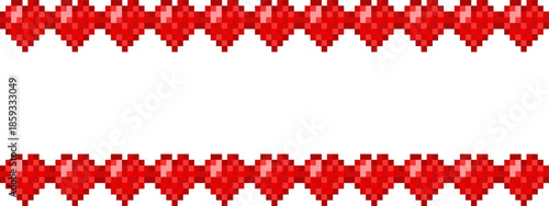Valentine's Day Frame. Vector illustration Pixel art red Heart Empty Frame isolated transparent backgrund. Perfect romantic web banner holiday wall decor template design. EPS 10