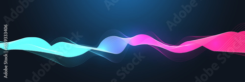 Music poster for electronic festival with dotted lines and waves. Party flyer cover design concept. Distorted music wave equalizer. Abstract amplitude of sound, Illustration