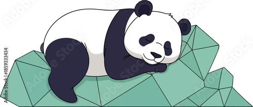 chubby panda sleeping on white background