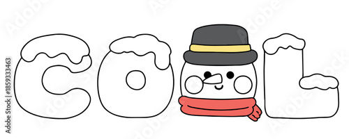 Cool ColorBook style with a Fun Snowman COOL capital letters, second O is in Snowman head style. 