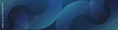 Modern digital abstract blue background with circular lines. Geometric stripe line art design for poster, brochure, cover, website, header, web banner, presentation