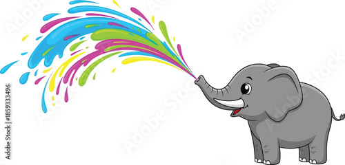 cute elephant spraying on white background