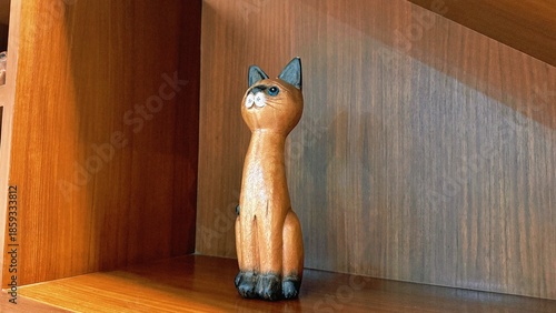 Wooden Cat Figurine Minimal Home Decor Shelf Display, cat figurine wooden style 