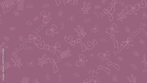 Pattern of bows, arrows, hearts, and crown doodles perfect for valentines day cards, textiles, stationery, or romanticthemed designs