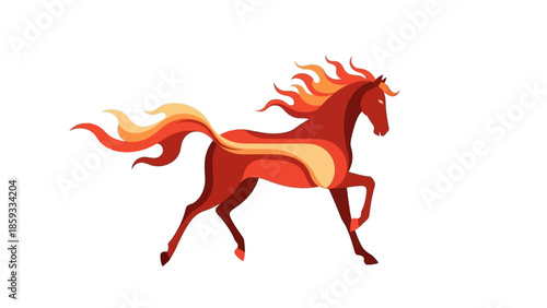 Illustration of a fiery red horse with flowing mane and tail, depicted in a dynamic running pose against a clean white background, symbolizing the Chinese New Year.
