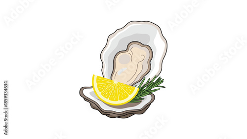 Freshly shucked oyster served with a bright yellow lemon wedge and fragrant rosemary, ready for a gourmet seafood dining experience.