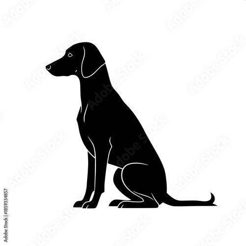 “Bold black silhouette of a dog in a seated position, crisp edges, clean background, graphic style.”