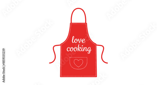Red kitchen apron featuring a heart on the pocket and the text love cooking is perfect for culinary enthusiasts and home chefs alike.