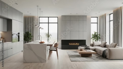 Showcasing an Elegant and Modern Open-Concept Living Space with Minimalist Design Elements and