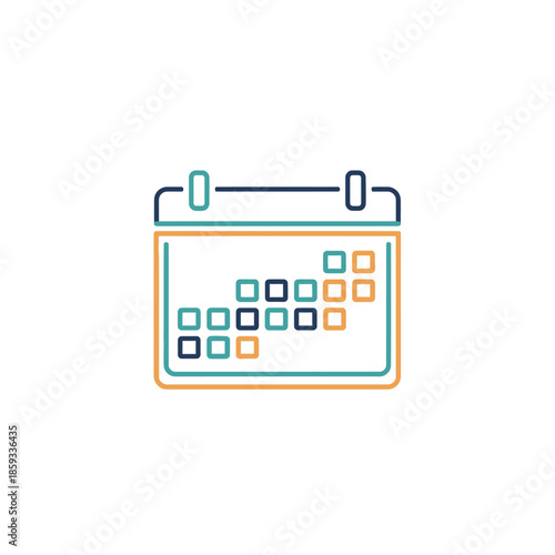 Modern calendar icon with colorful squares representing days, simple graphic design