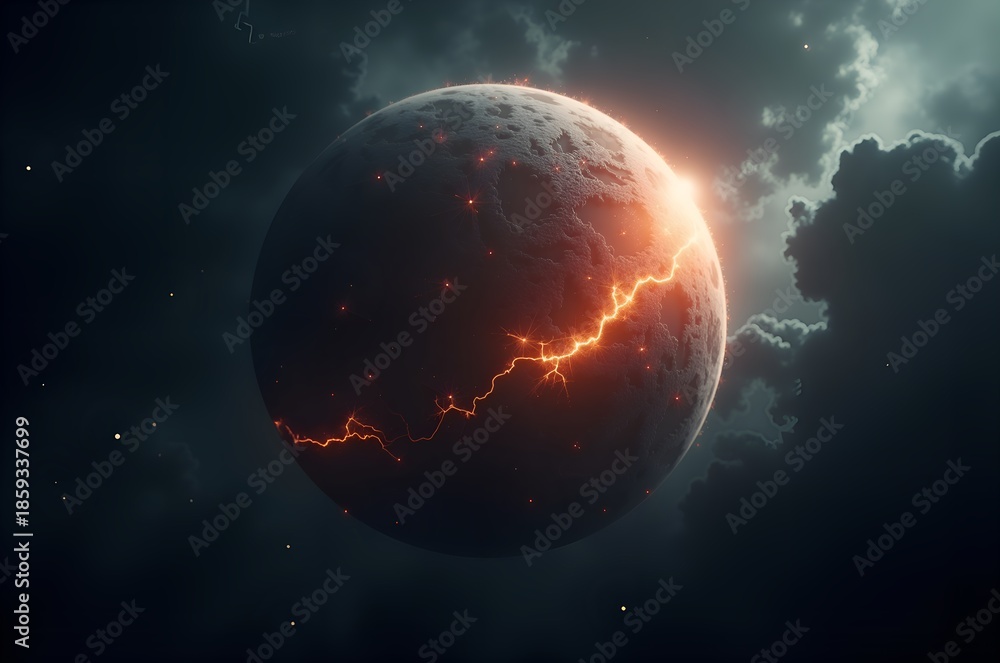 Obraz premium Stormy Planetscape with Electrical Discharge
