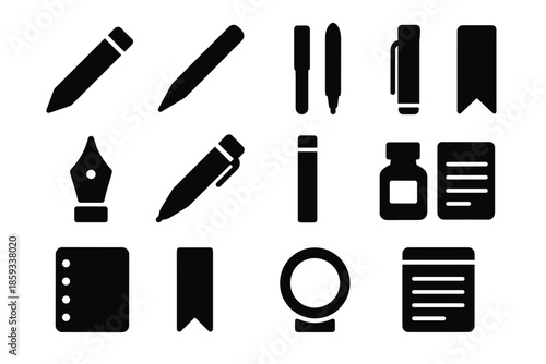 Vector ring writing cap icon clip bottle tools bookmark icons lead pen