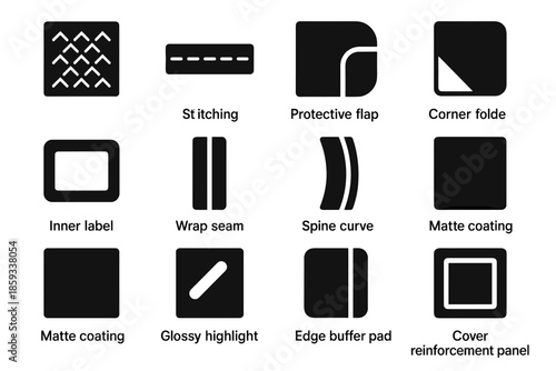 Edge set texture vector modern block icon arc embossed coating panel spine
