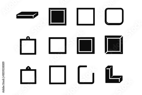 Corner icons wood narrow frame floating vector icon shadow ridge tile wall