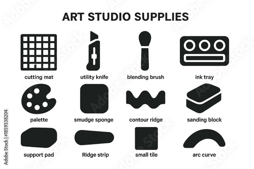 Icon contour block mat studio small dome tools palette art brush vector