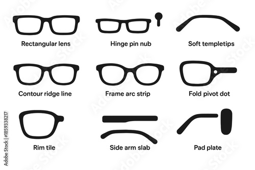 Nub vector lens frames temple line eyewear pin frame icon side icons