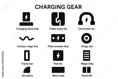 Tile block contour icon vector charging arc slab dot ridge pad gear