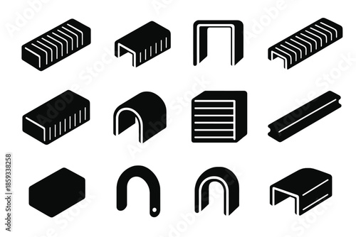 Icon pack set vector small strip tile block slab clip staple