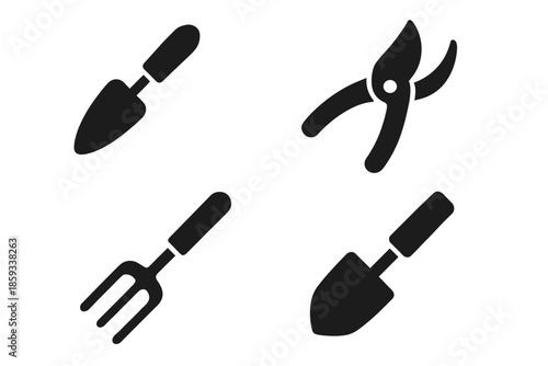 Pruning hand mount tools garden piece arc weeder contour vector icon strip