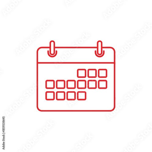 Red outline calendar icon on white background, planning, scheduling, organization concept