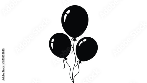 A simple illustration featuring three black balloons tied together with strings