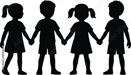 Vector illustration of black silhouettes of people including a fashion woman, business men, a dancing couple, and a mother with her daughter representing family love and beauty