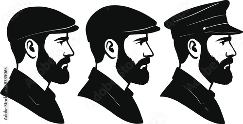 Vector illustration of a business woman and man silhouette in mafia suits and gentleman hats for professional people art drawing