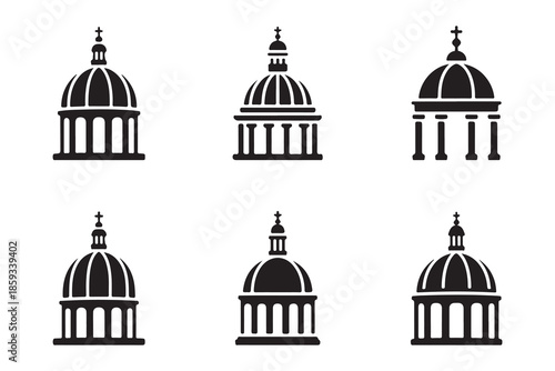 Group of detailed christian dome icons with crosses representing various sacred structures