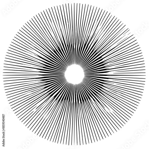 Abstract radial lines pattern radiating from a central point creating a starburst effect with a circular shape and design