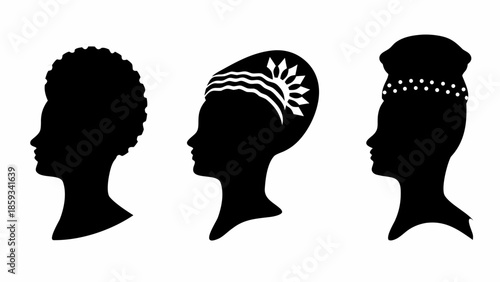 Diverse women silhouettes with unique hairstyles and head wraps