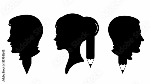 Creative team collaboration with pencils forming silhouettes