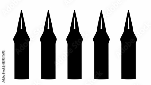 Five black calligraphy nibs on white background