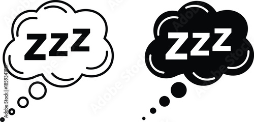 Sleep and dreaming thought bubble icons set with zzz symbols in outline and solid styles for rest relaxation concept design