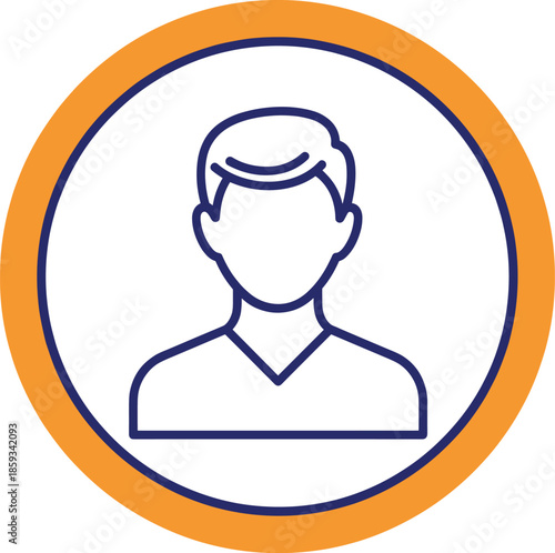 Male user avatar profile icon inside circular frame in minimal outline style for account identity and user interface design