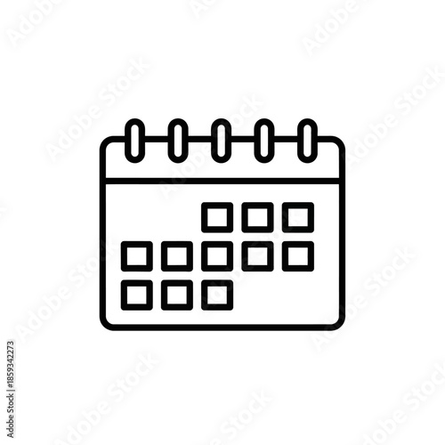 Simple calendar icon outline, planning and scheduling symbol, white background