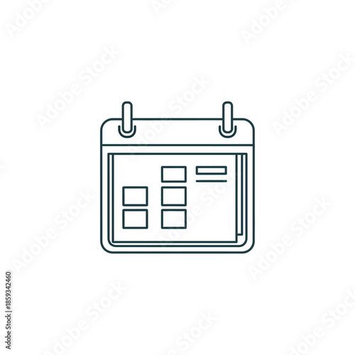 Simple calendar icon with grid layout and days marked, clean line art design