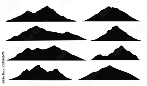 A collection of mountain silhouette vectors featuring diverse peaks and natural ridge shapes