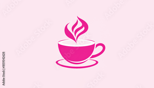 Elegant pink teacup with steam forming a leaf shape, minimalist design.