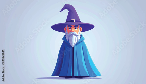 Stylized Wizard Character with Pointed Hat and Blue Robe.