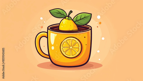 Lemon in a Mug - A Refreshing and Zesty Beverage Illustration.