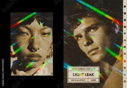 Retro Light Leak Overlay Poster Effect Mockup