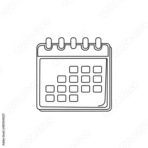 Simple calendar icon, clean line art, isolated on white background.