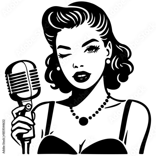 Vintage Female Jazz Singer Illustration.