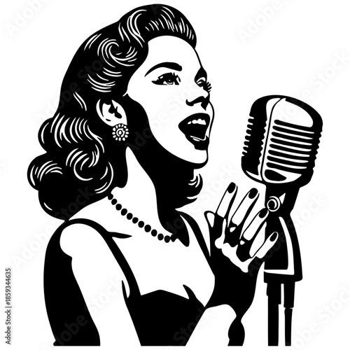 Vintage Female Jazz Singer Illustration.