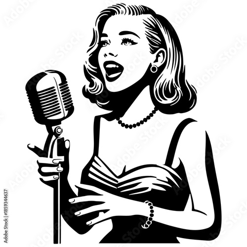 Vintage Female Jazz Singer Illustration.