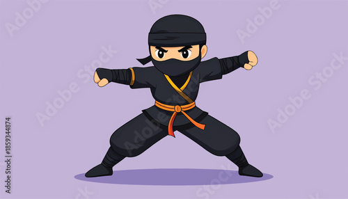 Cartoon Ninja Ready for Action with Focused Expression.