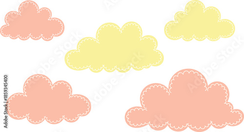 Cute pastel cloud shapes set in soft cartoon style representing sky weather nursery decor and playful background design